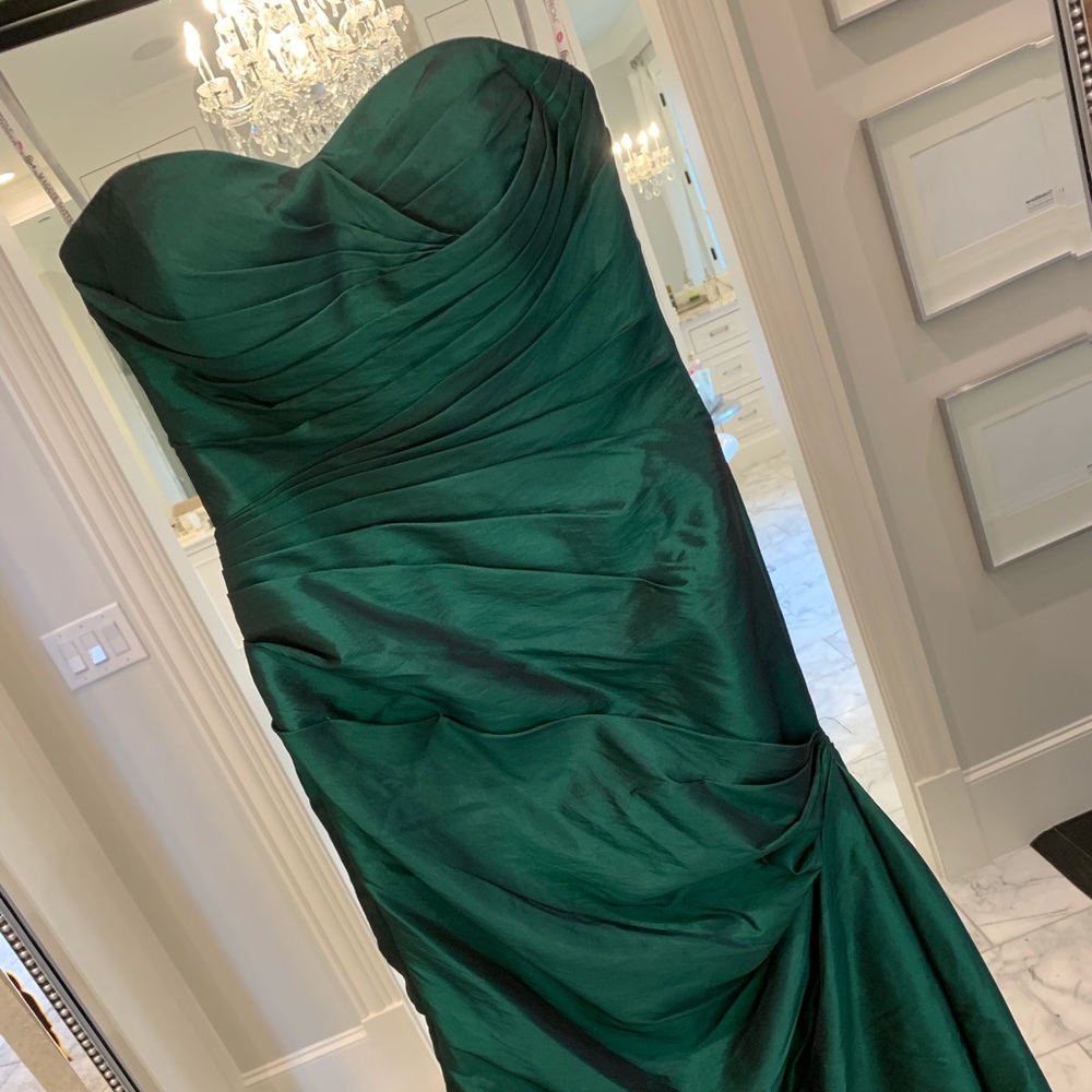 Maggie Sottero emerald taffeta evening gown